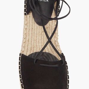 Eileen Fisher lace up espadrille black sandals size 7.5